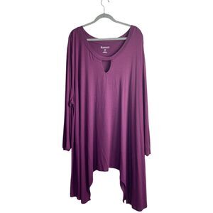 Roamans 4X Tunic Purple Hanky Hem Blouse Keyhole Neck 34/36 PlusSize Stretch Top